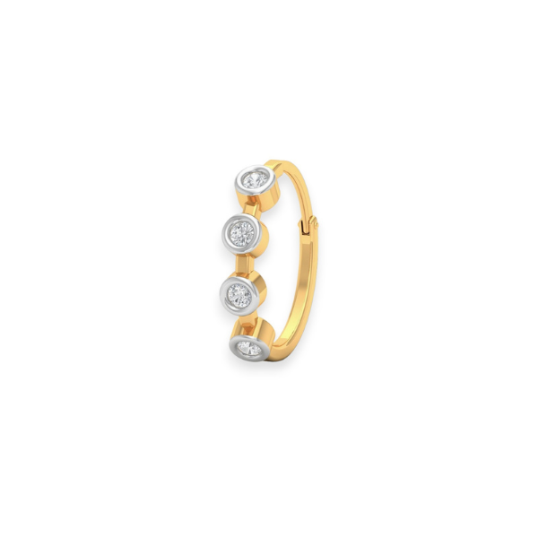 18K Solid Gold Four Bezel Setting Diamond Nose Ring