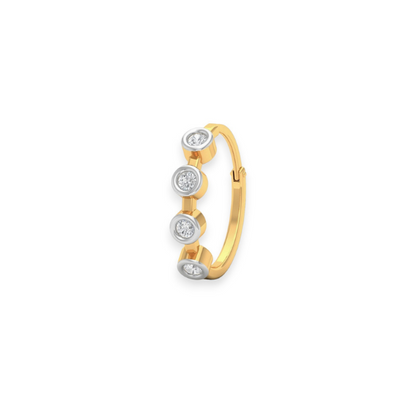 18K Solid Gold Four Bezel Setting Diamond Nose Ring