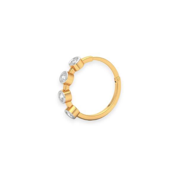 18K Solid Gold Four Bezel Setting Diamond Nose Ring