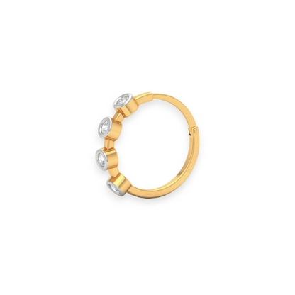 18K Solid Gold Four Bezel Setting Diamond Nose Ring