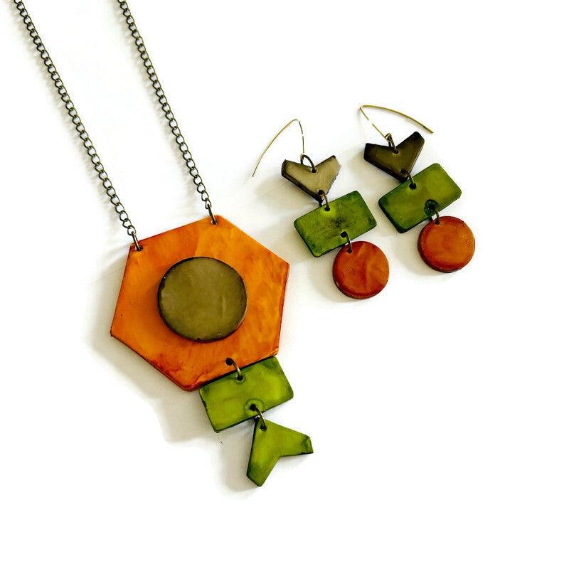 Unique Bohemian Jewelry Set with Statement Necklace & Earrings